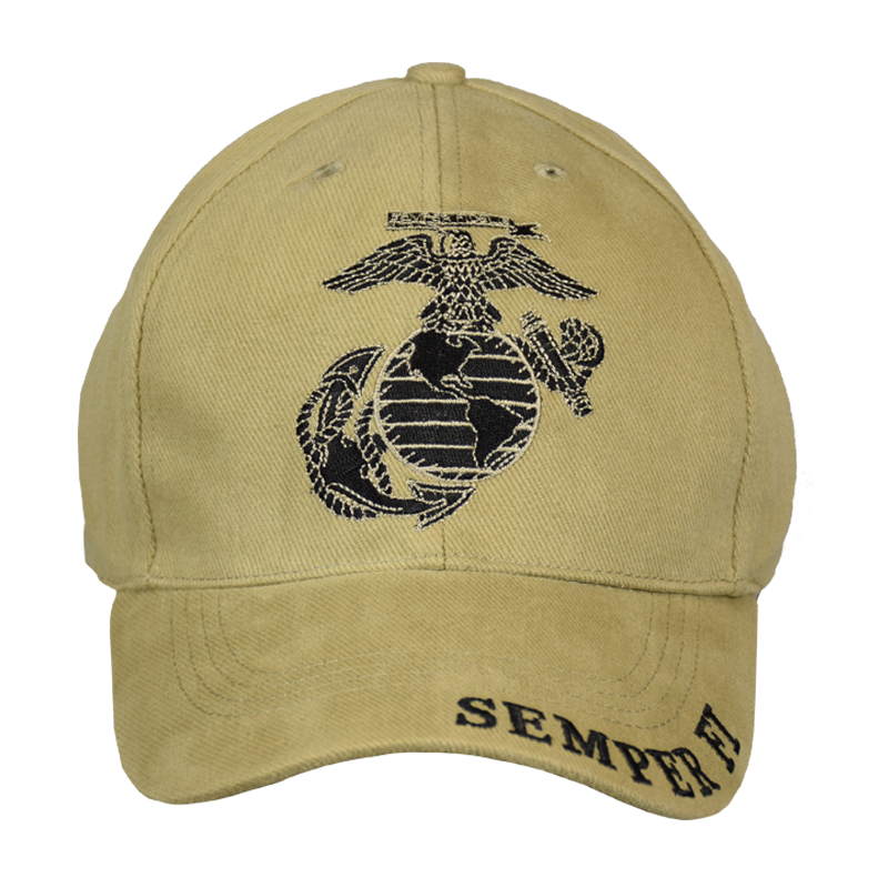 Marines Marine Corps EGA USMC Emblem Khaki Tan Embroidered Cap Hat 
