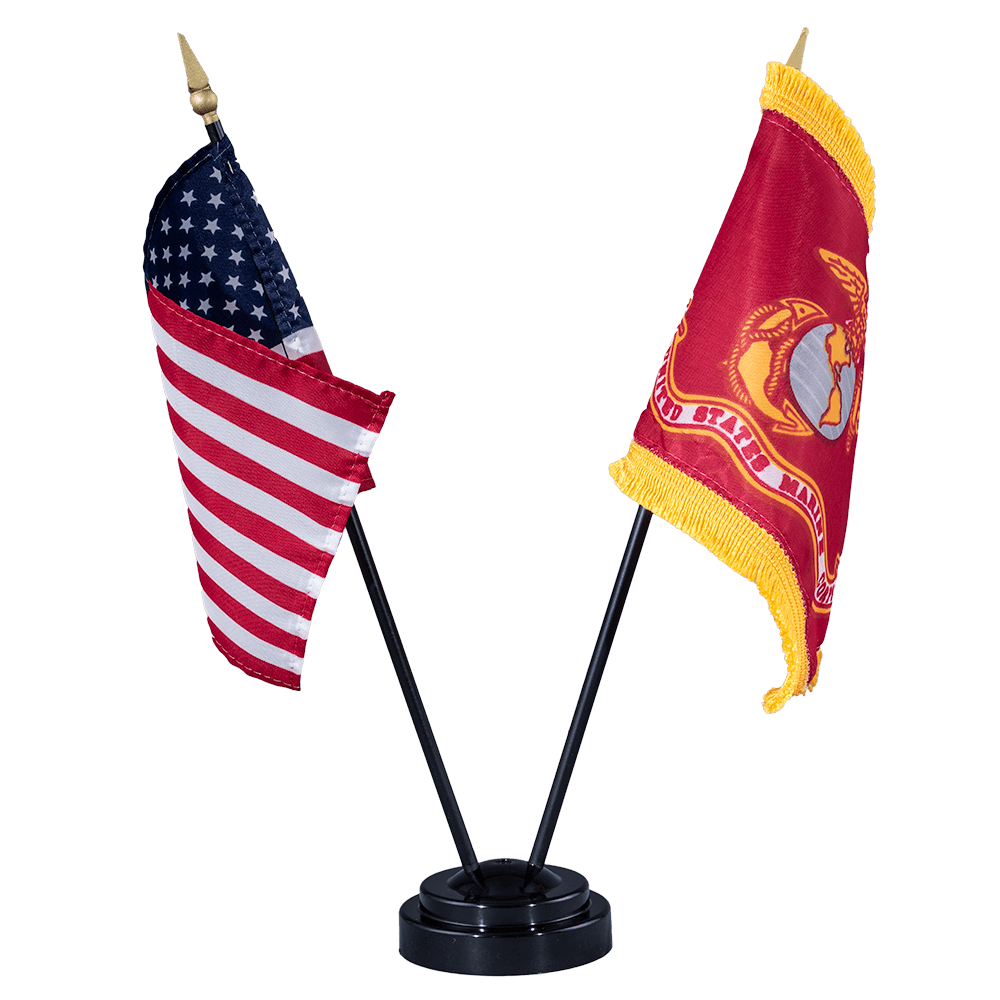 Marine Corps and American Flag Desk Set black base Miniature U.S