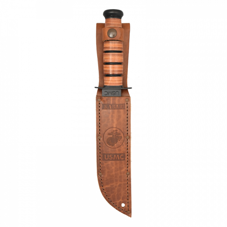 Serrated Ka-Bar Knife with Leather Sheath - The Marine Shop