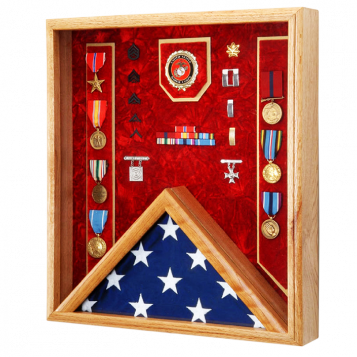 Oak Combination Award & Flag Case The Marine Shop